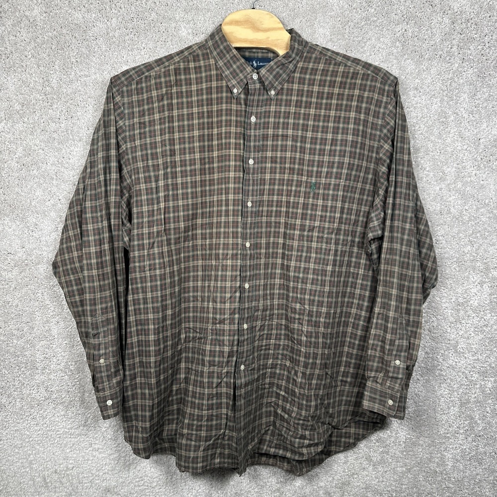 Ralph‎ Lauren Classic Fit Gingham Button Up Shirt Mens 3XLT Green Pony